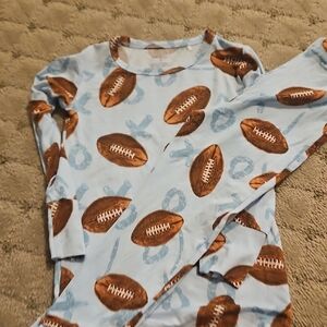 Posh Peanut Football Print Long Sleeve Set - Light Blue and Brown Bamboo